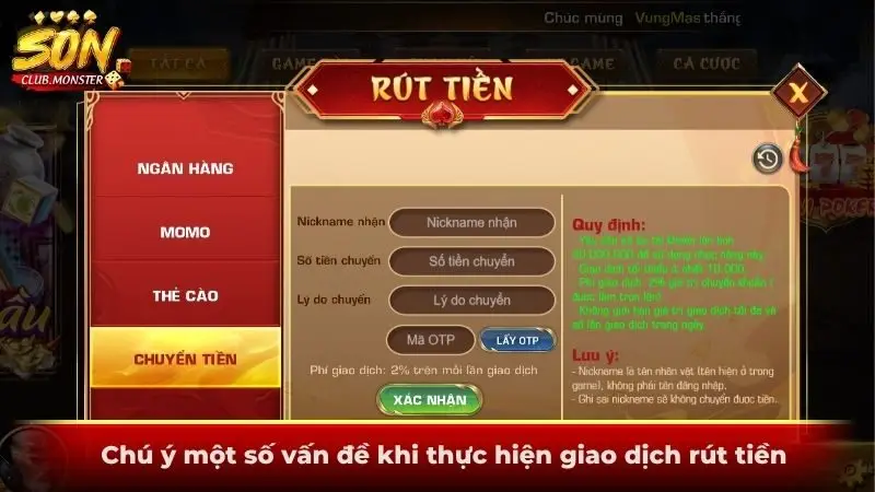 Chú ý một số vấn đề khi thực hiện giao dịch rút tiền